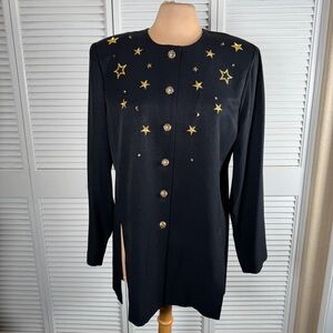 R&M Richards Celestial Star Moon Gold Button Vintage Blazer Tunic Jacket L